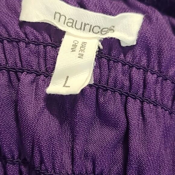 Maurices Purple Velvet Smocked Crop-top, Long Blouson Sleeves, Size Large - Picture 7 of 8